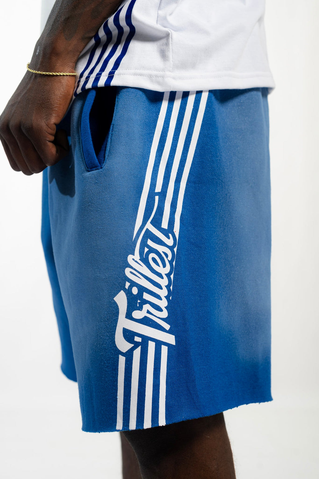 Cutoff 4-Stripes Sun Dried Shorts -  Royal/White