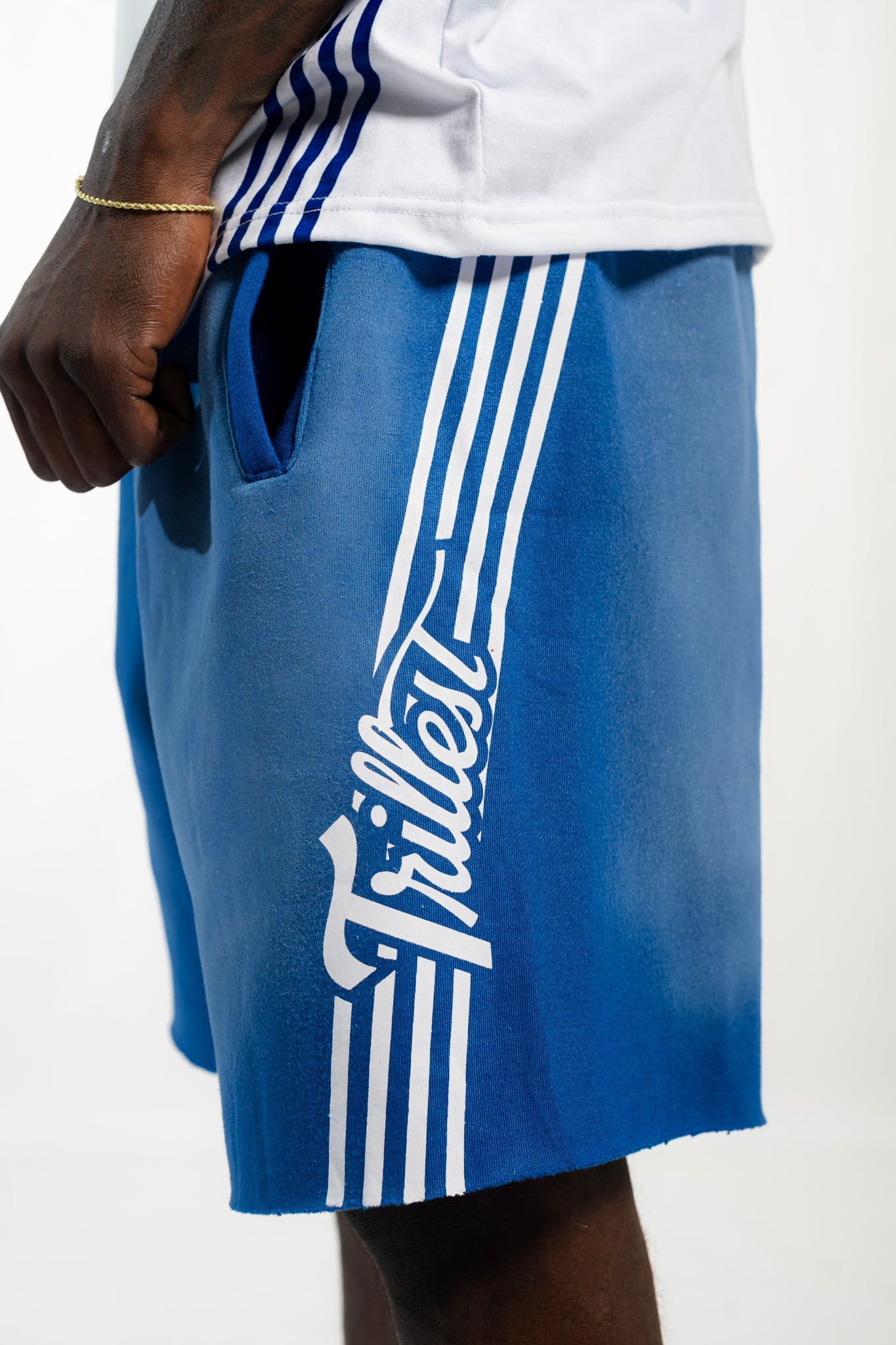 Cutoff 4-Stripes Sun Dried Shorts -  Royal/White