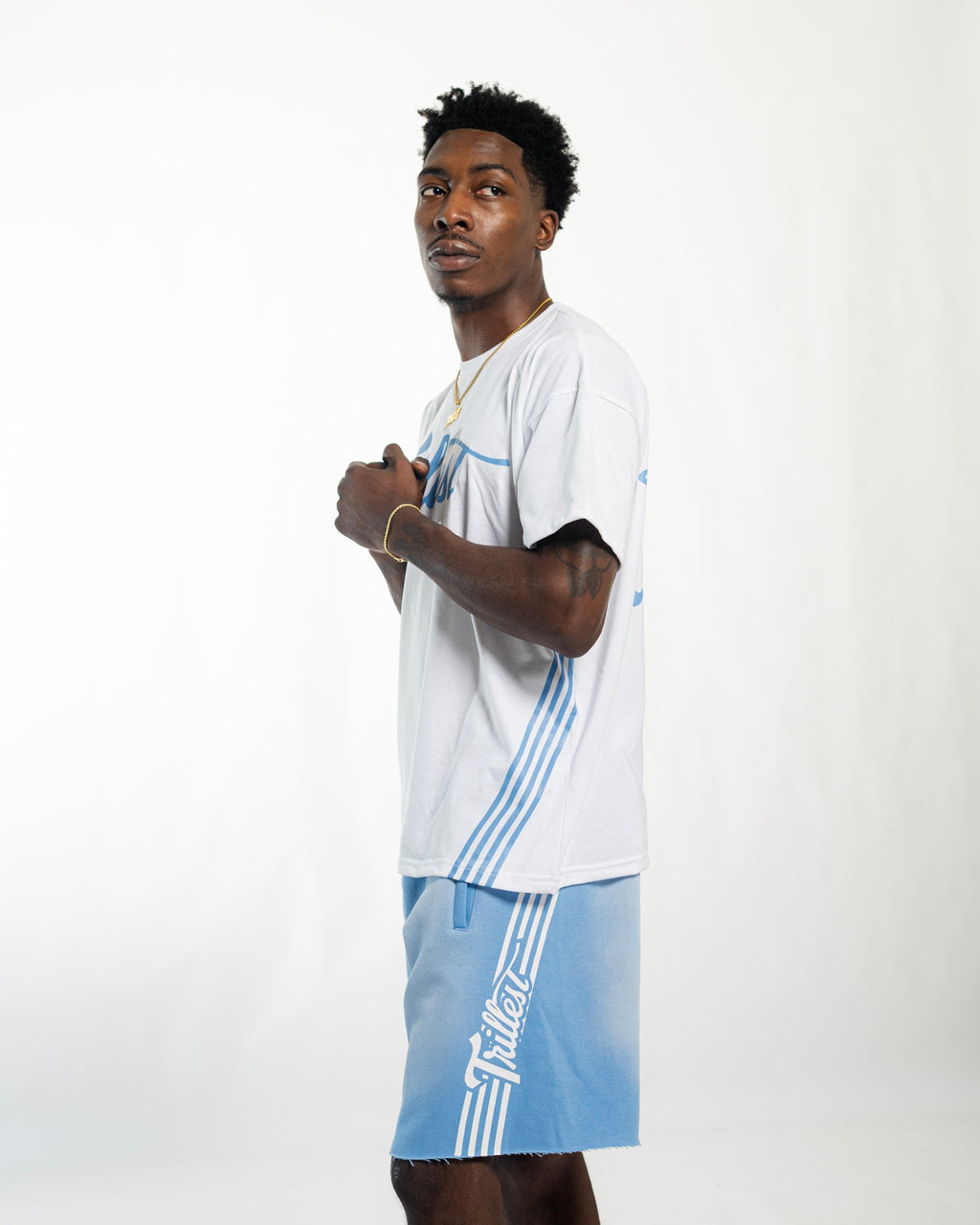 Cutoff 4-Stripes Sun Dried Shorts -  Sky/White