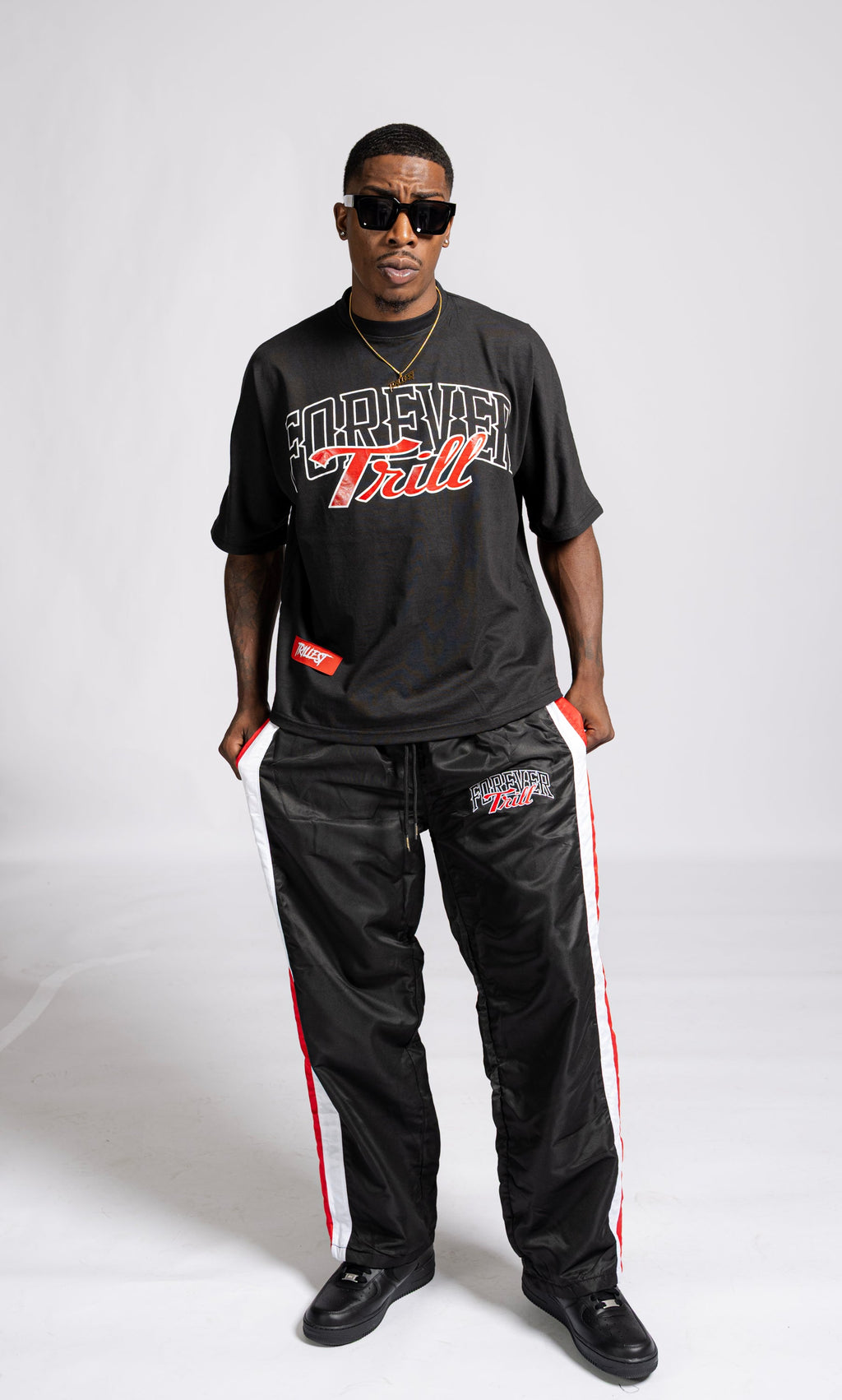 Forever Trill 3 Stripe Pants - Black/Red/White