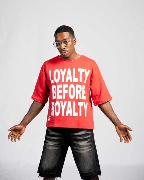 Loyalty Royalty Shirt - Red/White (Drop Shoulder Boxy)