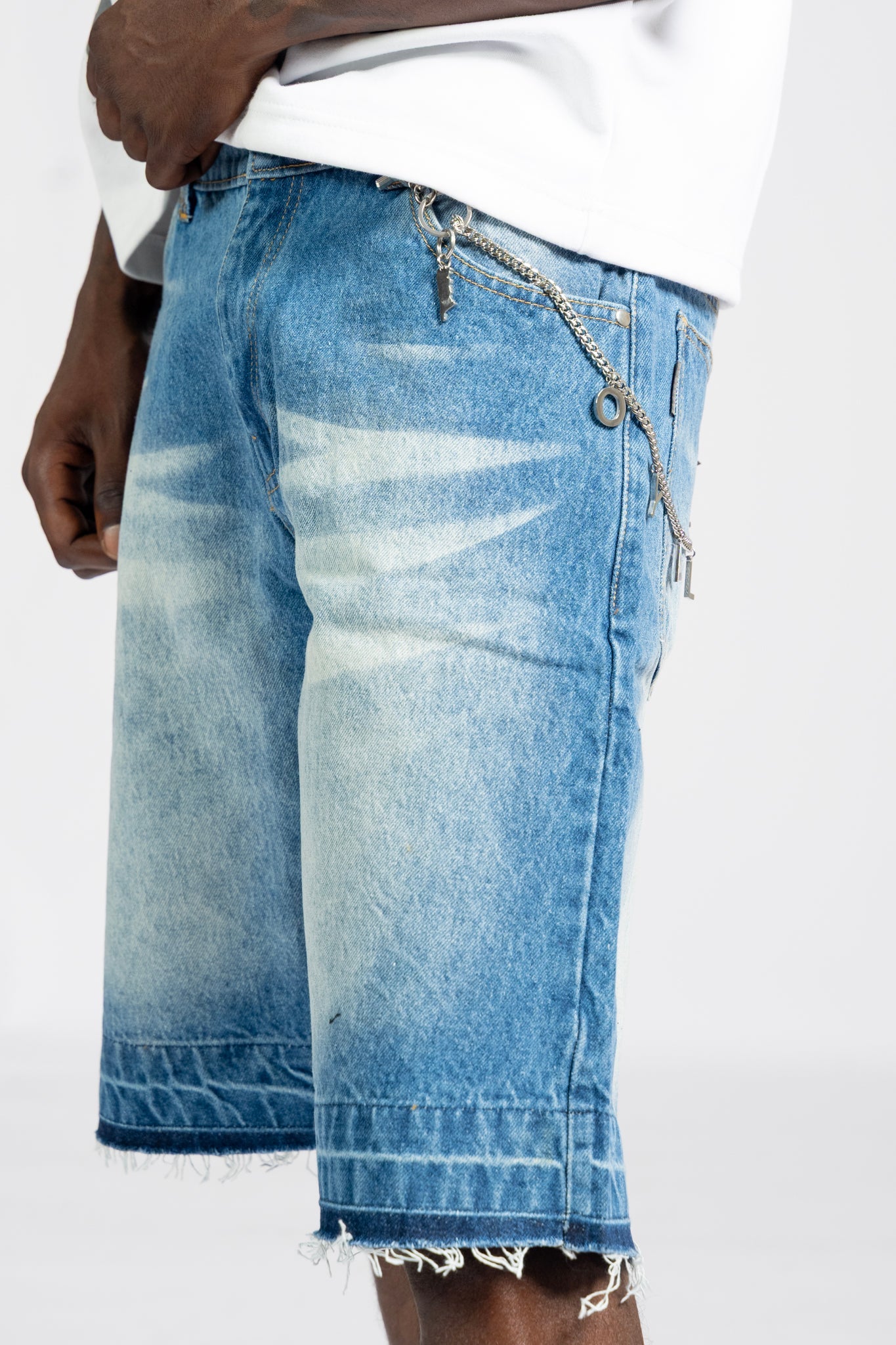 Distressed Denim Jorts - Blue