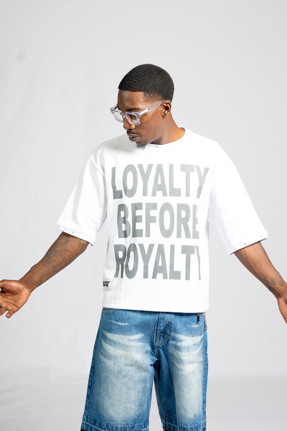 Loyalty Royalty Shirt - White/Gray (Drop Shoulder Boxy)