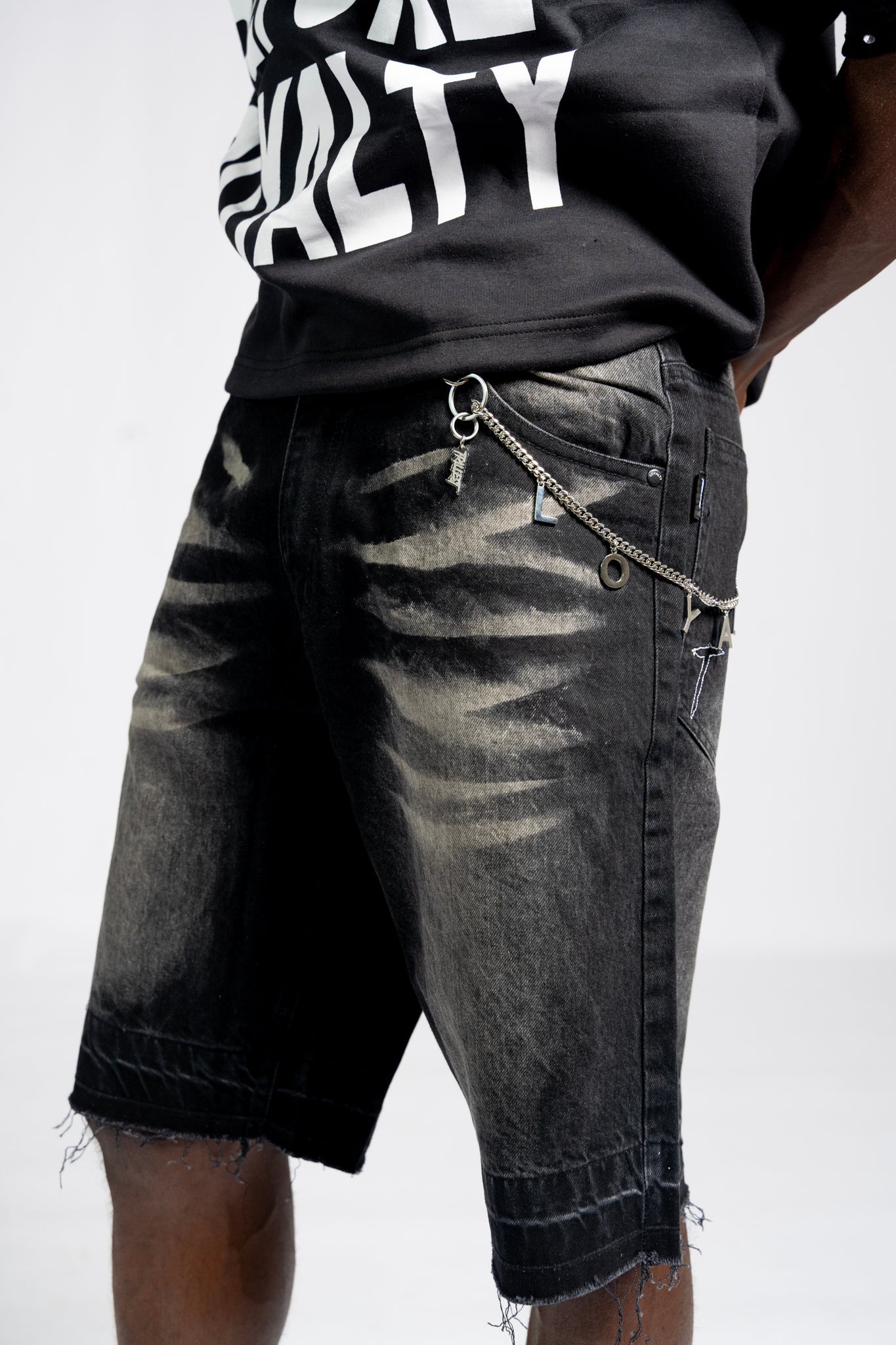 Distressed Denim Jorts - Black