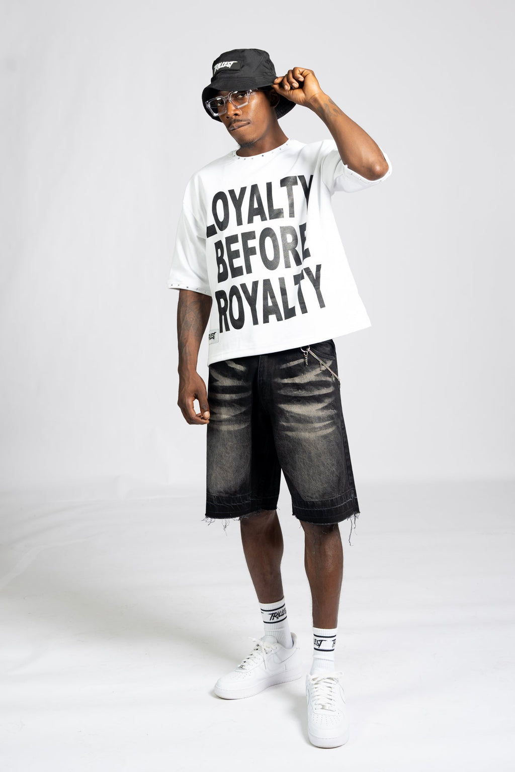 Loyalty Royalty Shirt - White/Black (Drop Shoulder Boxy)