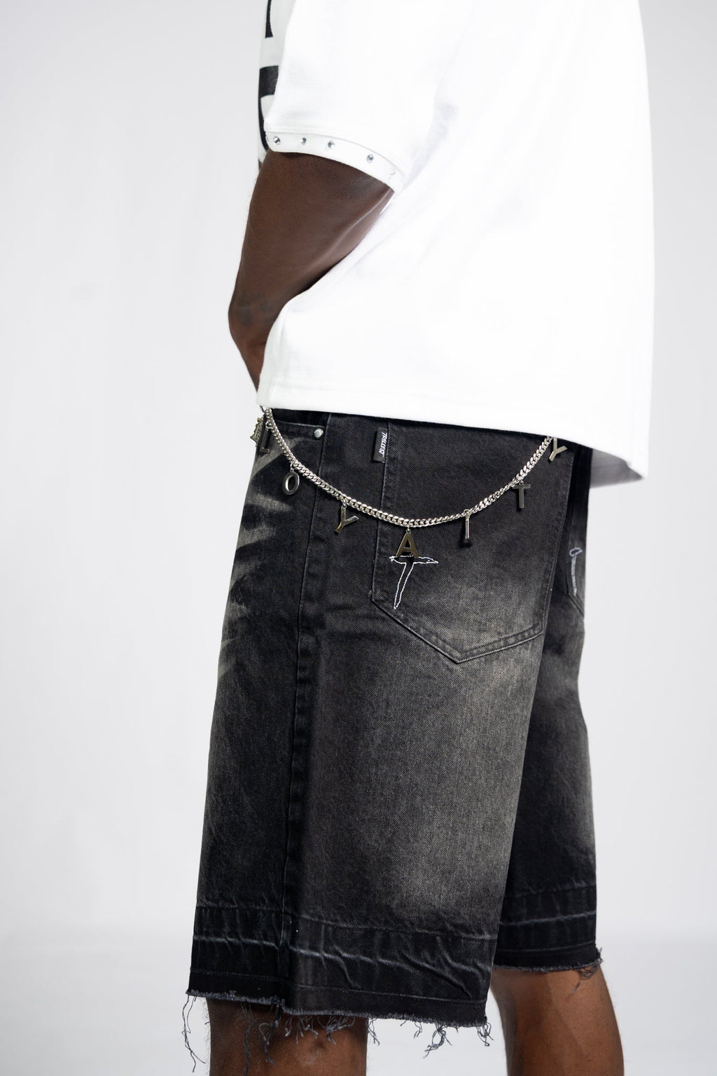 Distressed Denim Jorts - Black