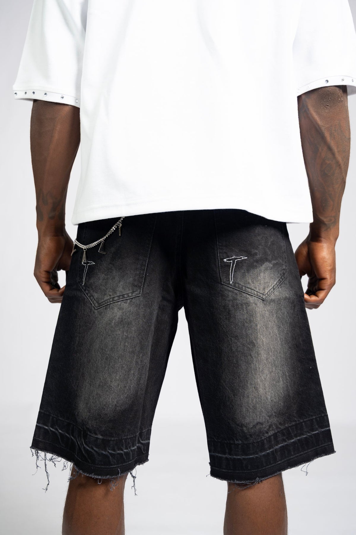 Distressed Denim Jorts - Black