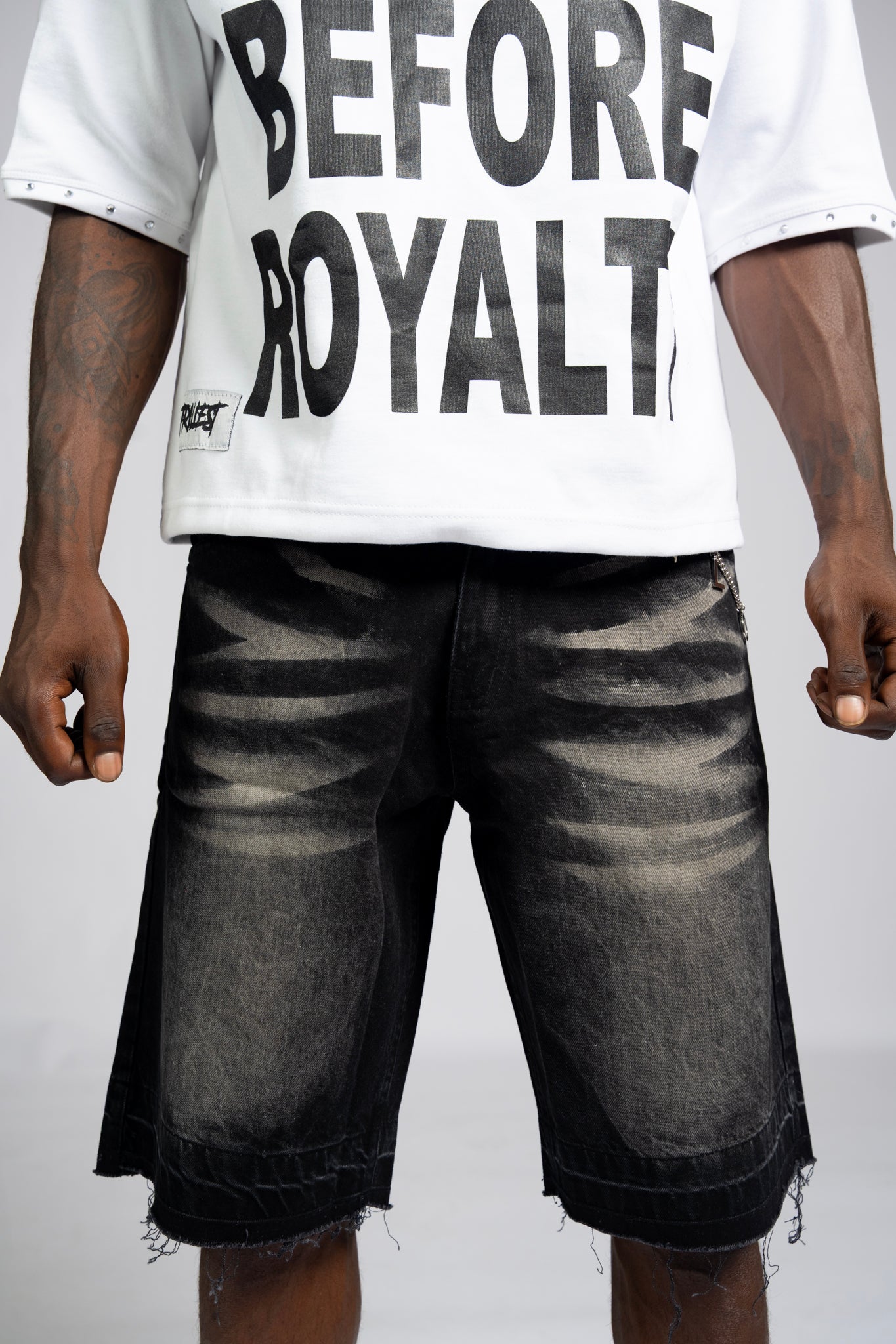 Distressed Denim Jorts - Black