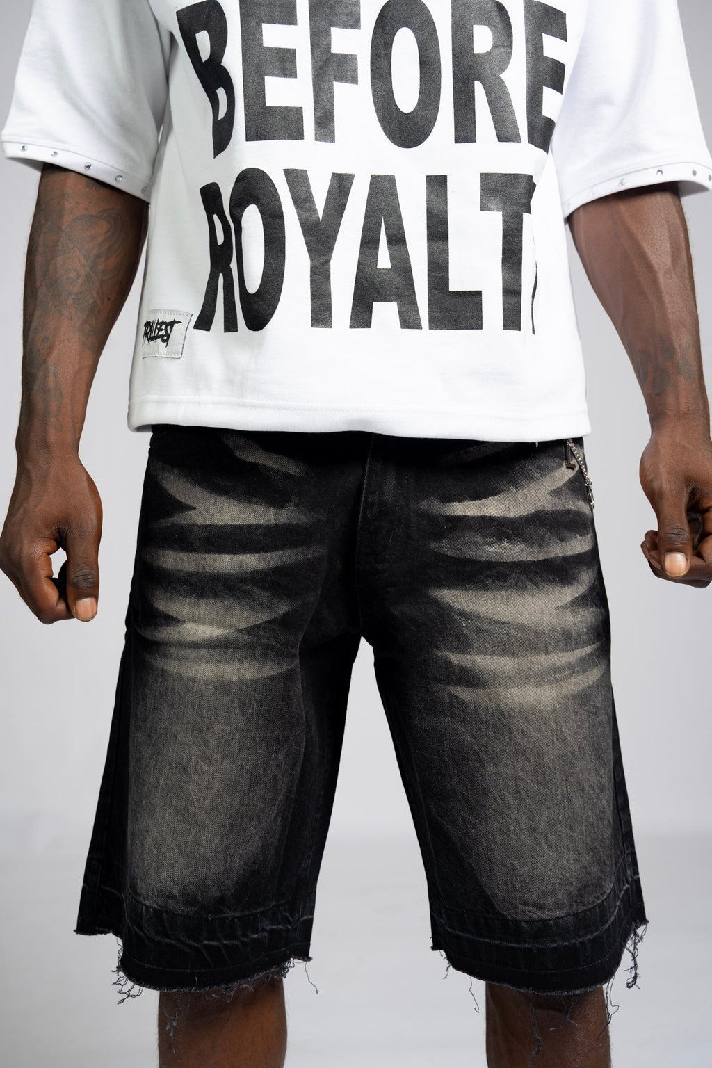 Distressed Denim Jorts - Black