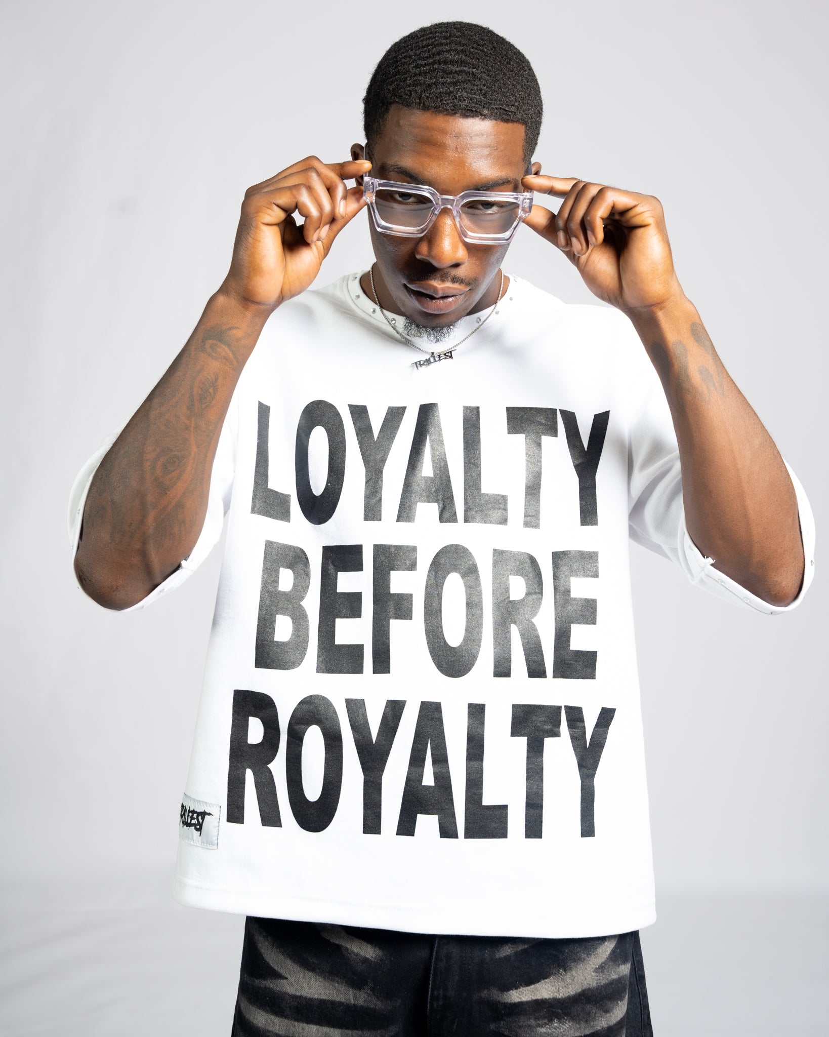 Loyalty Royalty Shirt - White/Black (Drop Shoulder Boxy)