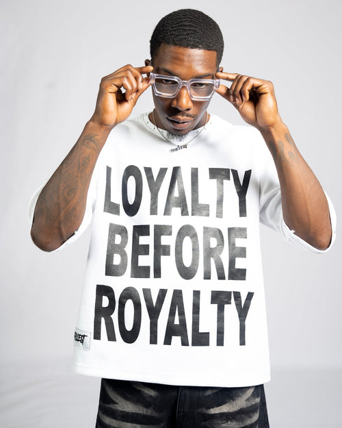 Loyalty Royalty Shirt - White/Black (Drop Shoulder Boxy)