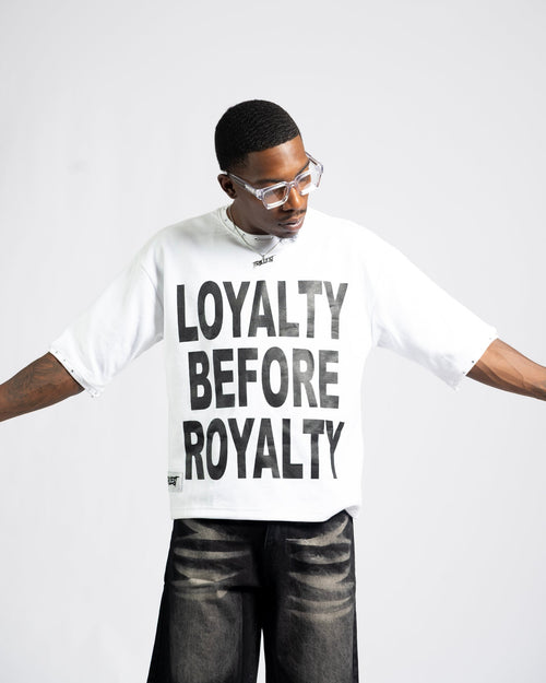 Loyalty Royalty Shirt - White/Black (Drop Shoulder Boxy)