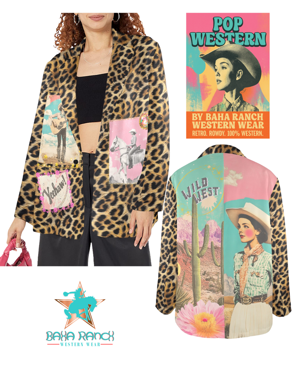 Baha Ranch Retro Pop Western Wild West Leopard Blazer