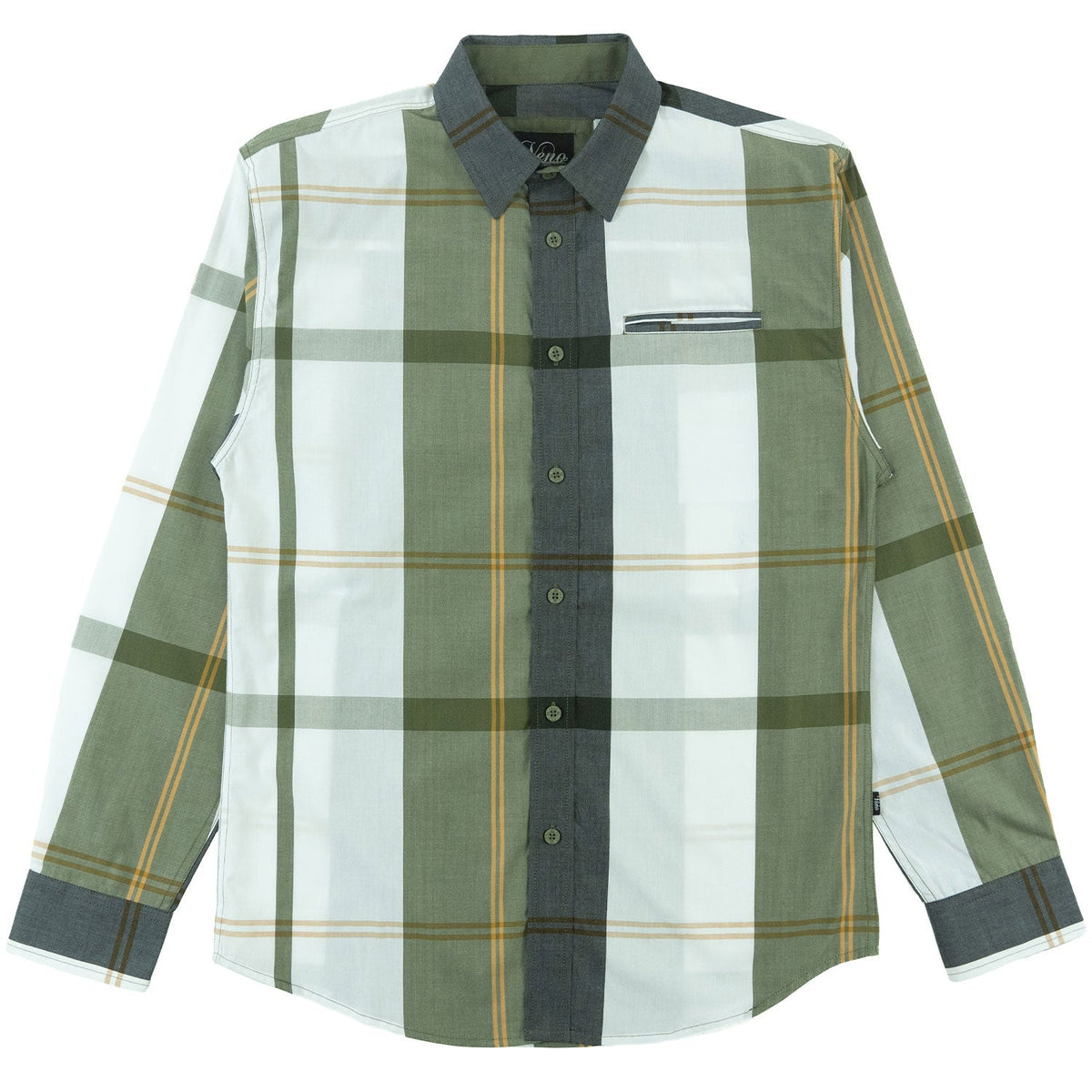 Makobi Colton Long Sleeves Plaid Shirt in Olive, front view