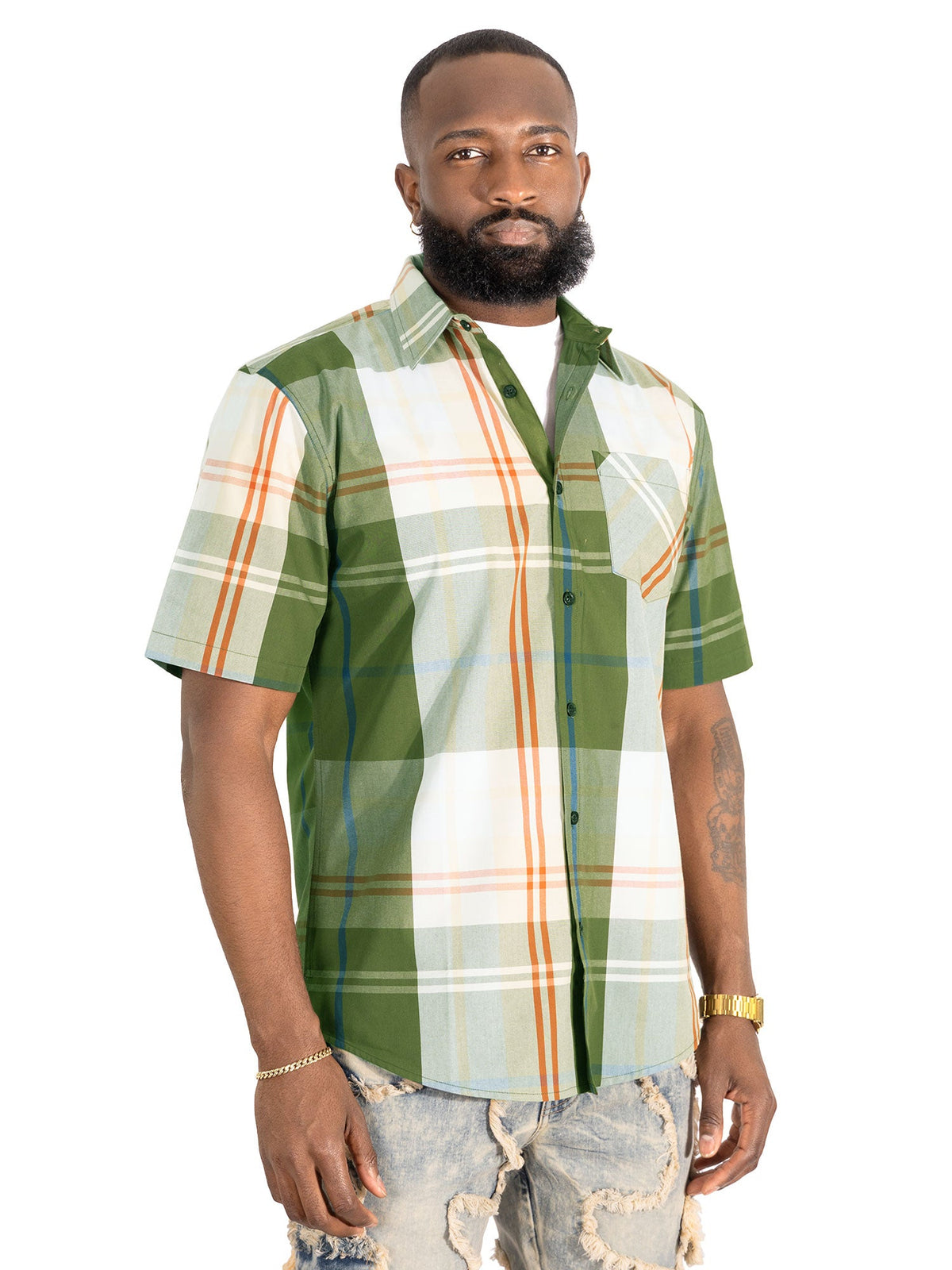 V832 Leon Plaid Shirt - Olive