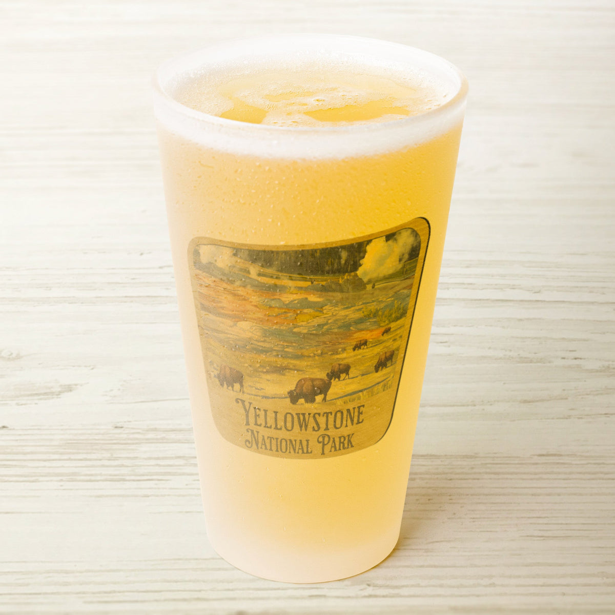 Yellowstone National Park Frosted Pint Glass Wood Sign Graphic