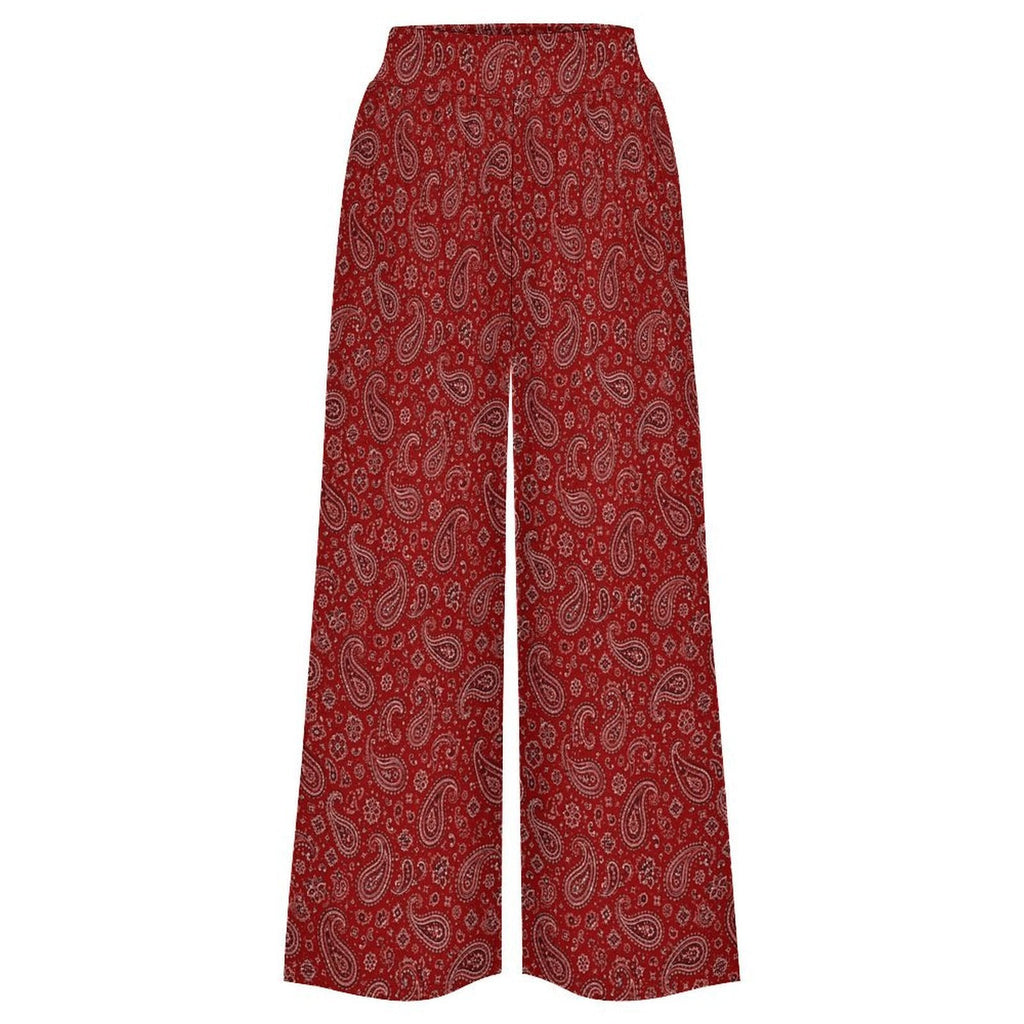Baha Ranch Red Paisley Bandana Print High Waisted Wide Leg Pants