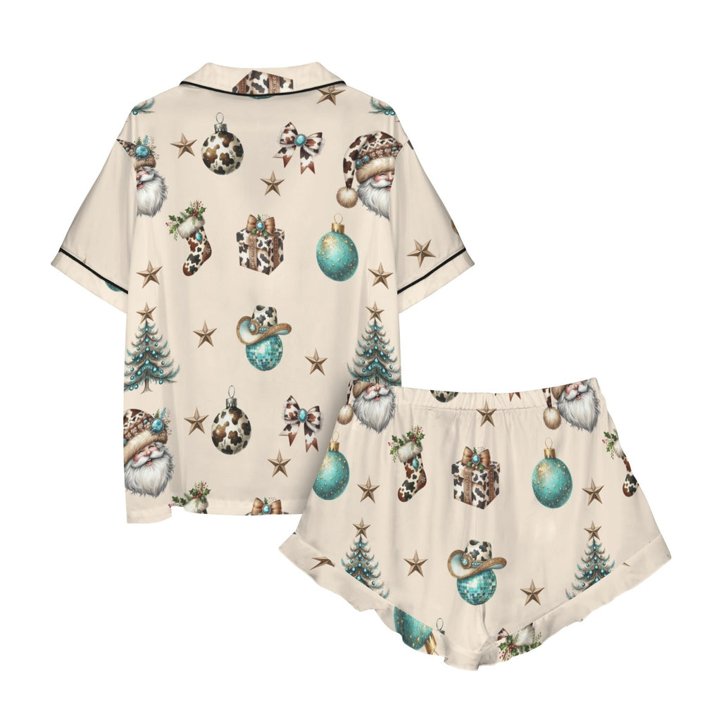 Country Cow Print Christmas Satin Short Pajama Sets