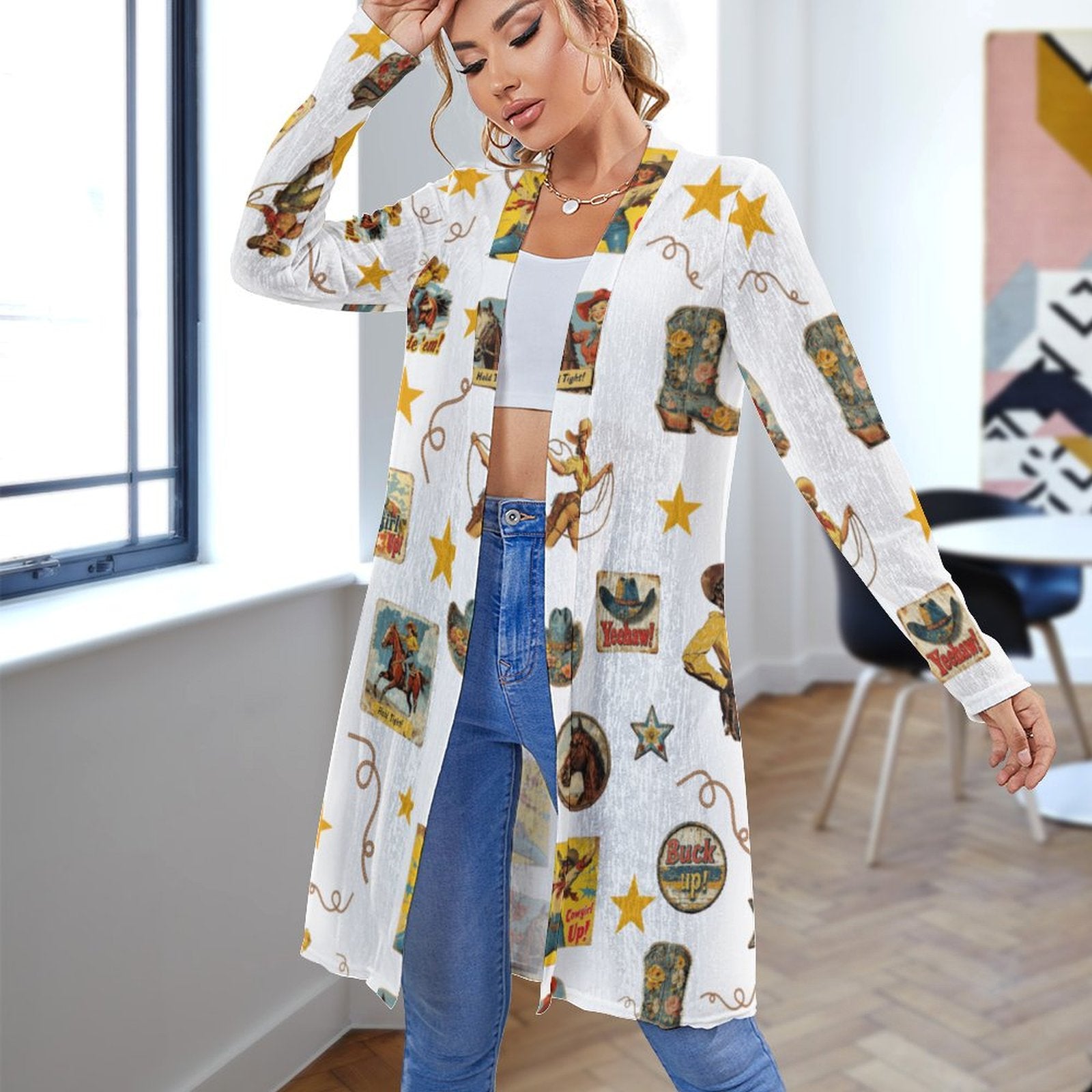 Vintage Cowgirl Collage Western Lightweight Cardigan