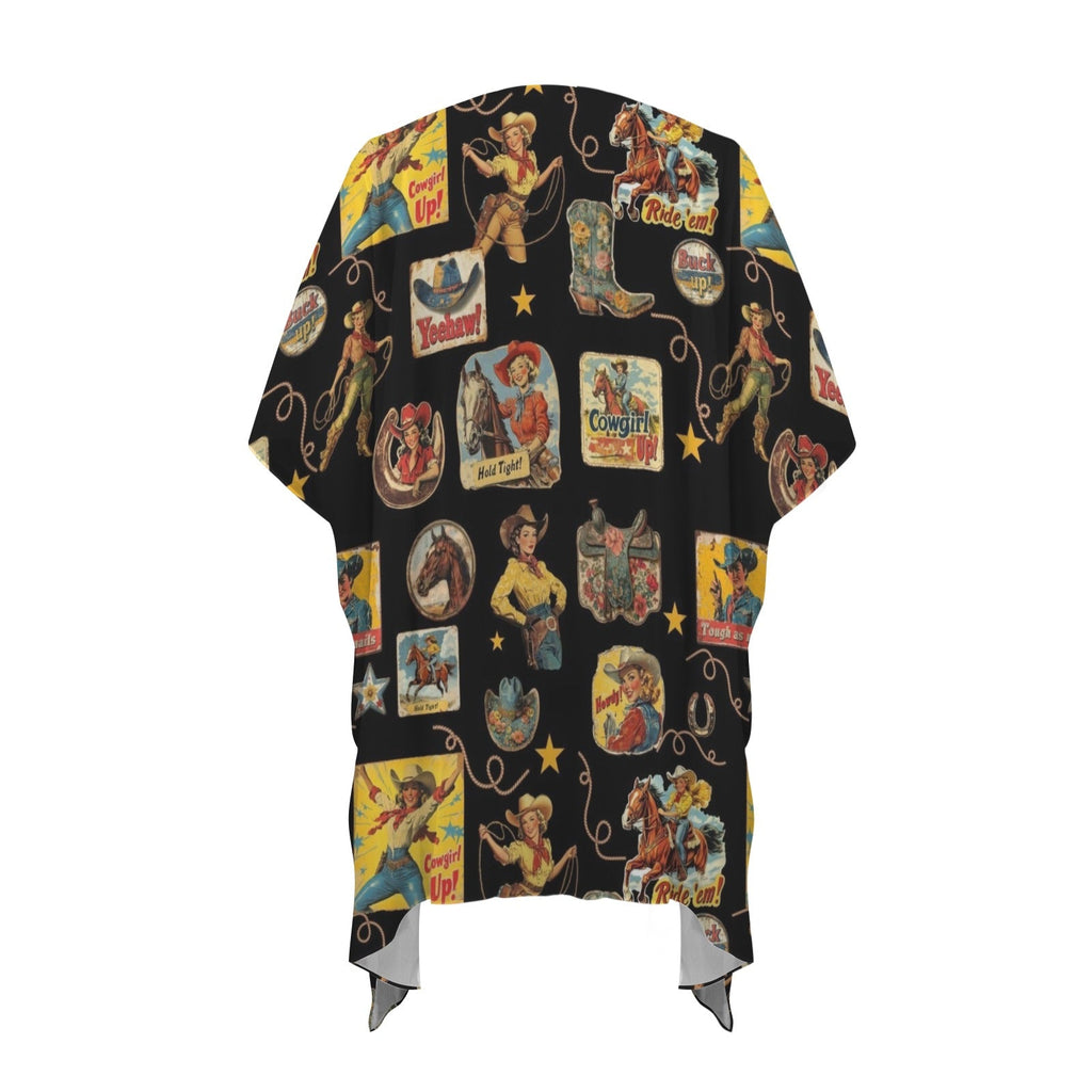 Vintage Cowgirl Collage Kimono Coverup Duster