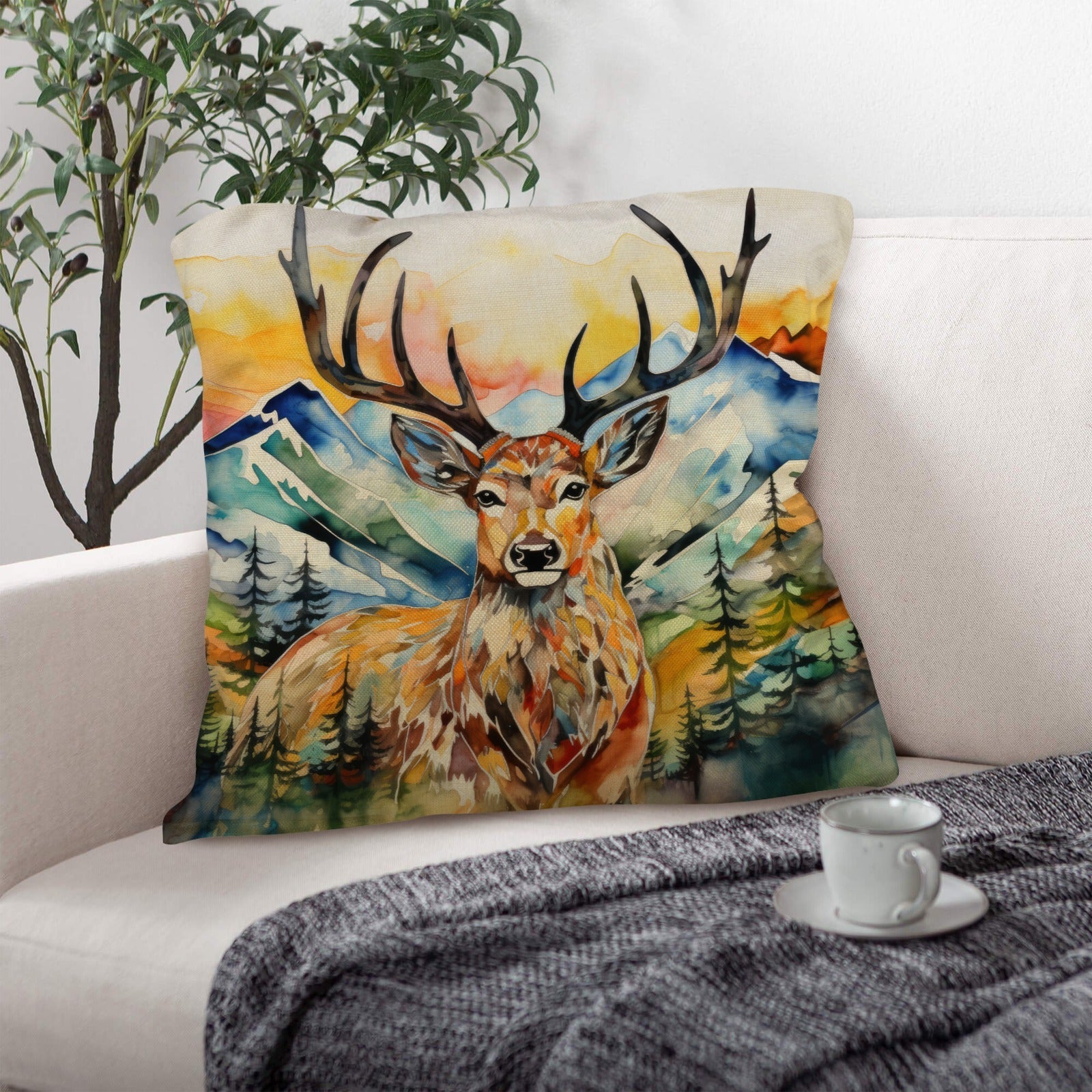 Watercolor Buck Hunting Pillow Case Made In America