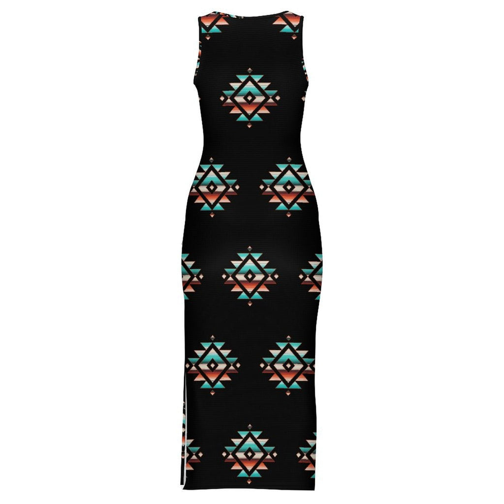 Southwestern Aztec Sleeveless Bodycon Side Slit Western Maxi Dress