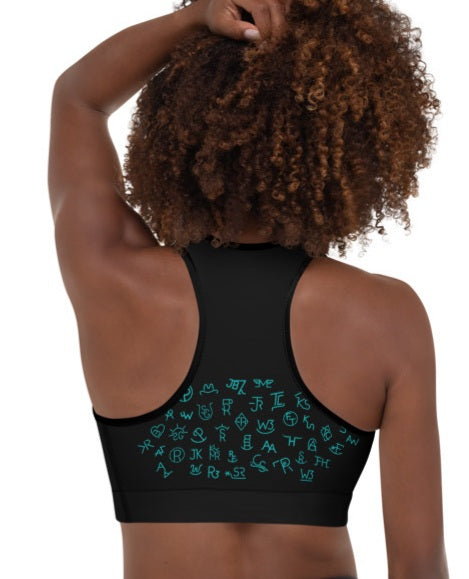 Turquoise Cattle Brands Sports Bra