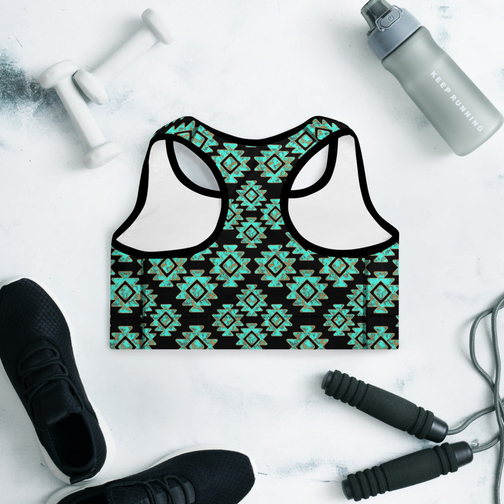 Turquoise Aztec Sports Bra