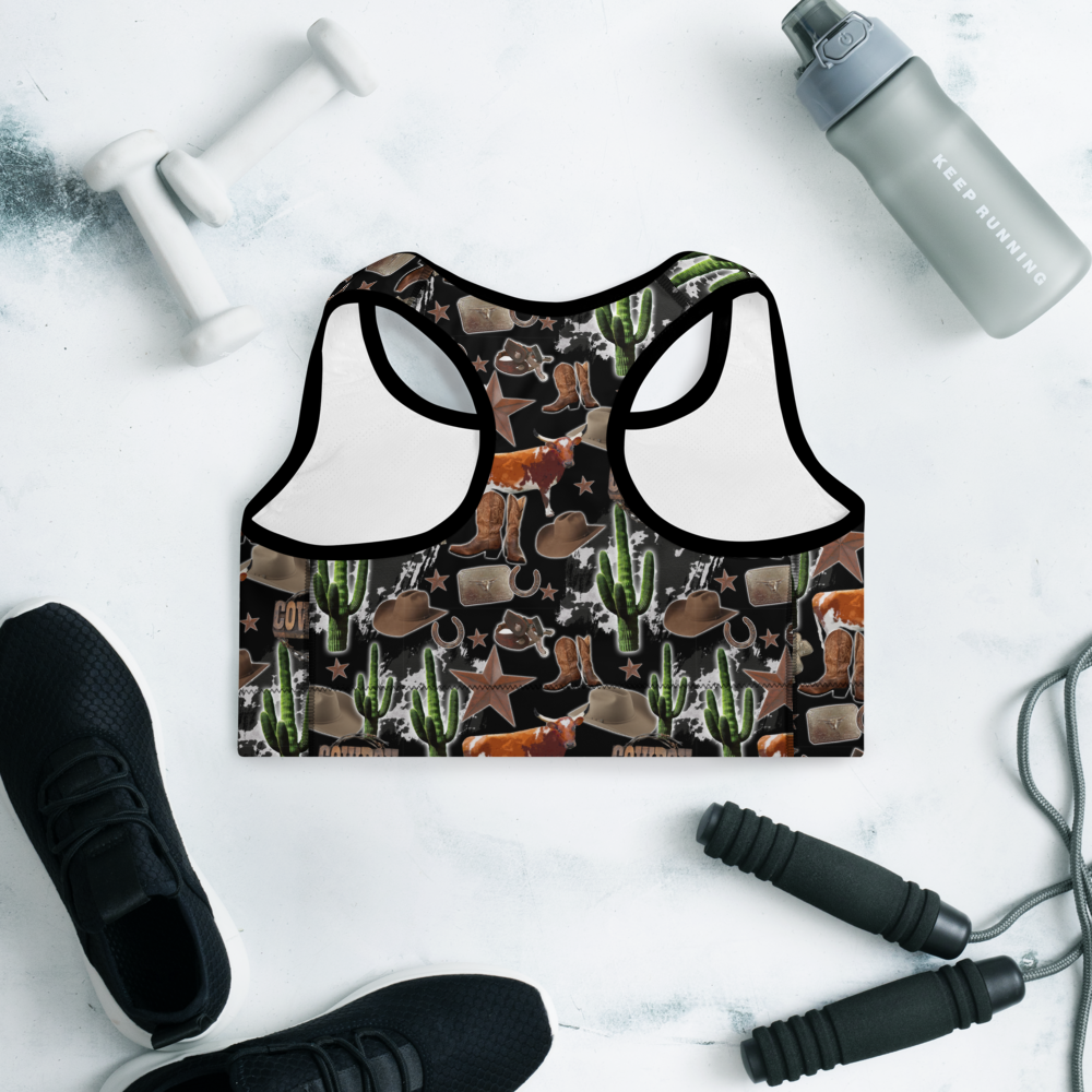 Cowboy Collage Sports Bra