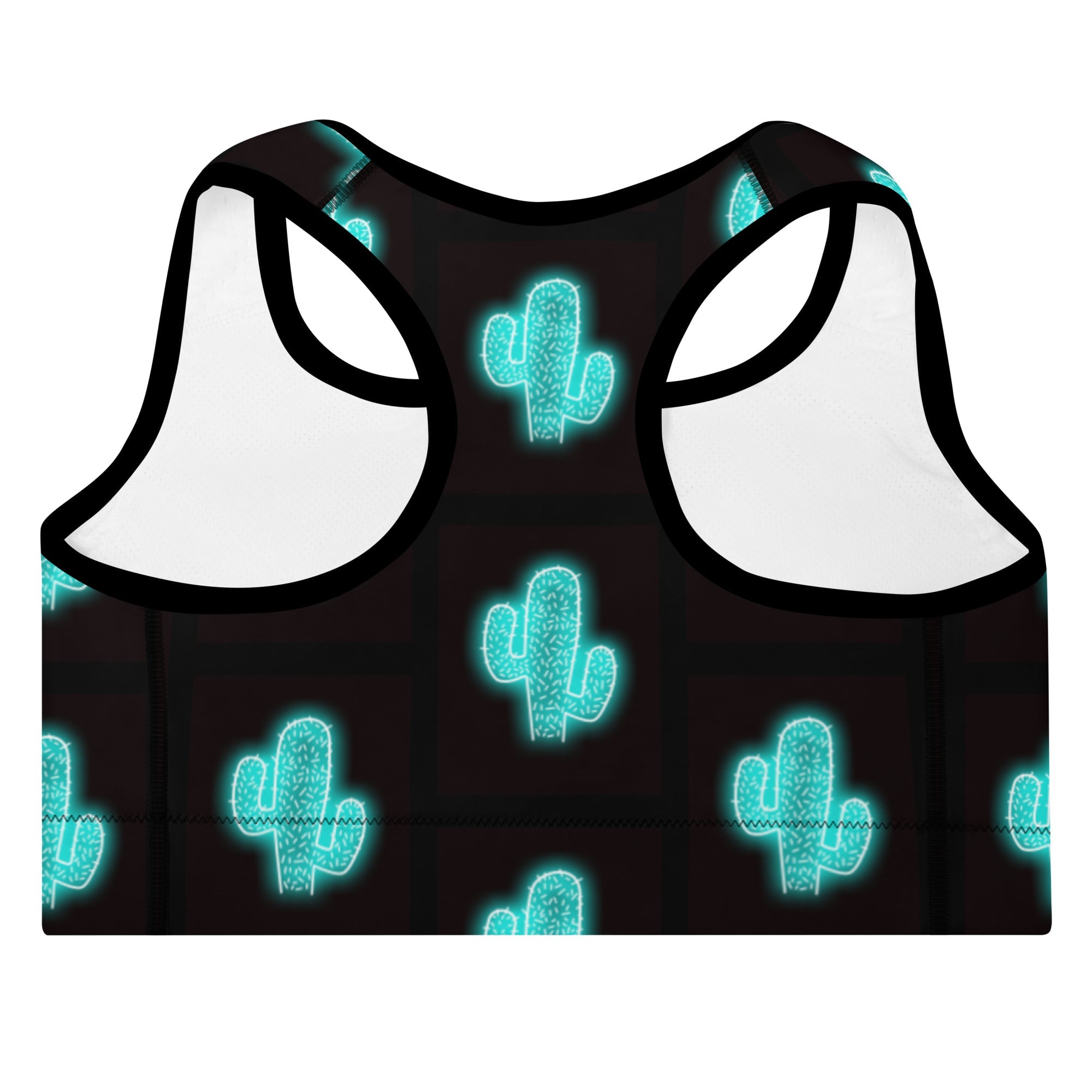 Turquoise Neon Cactus Padded Sports Bra