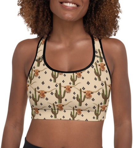 Longhorn Ranch Cactus Padded Sports Bra