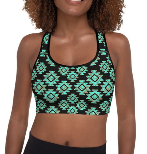 Turquoise Aztec Sports Bra
