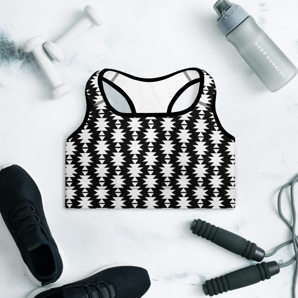 White Aztec Padded Sports Bra