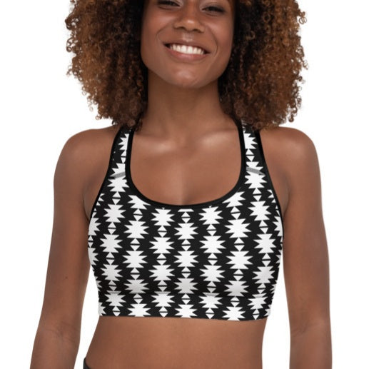 White Aztec Padded Sports Bra
