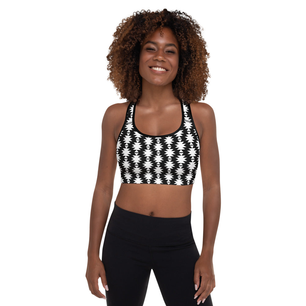 White Aztec Padded Sports Bra