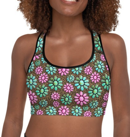 Pink Turquoise Cowgirl Sports Bra
