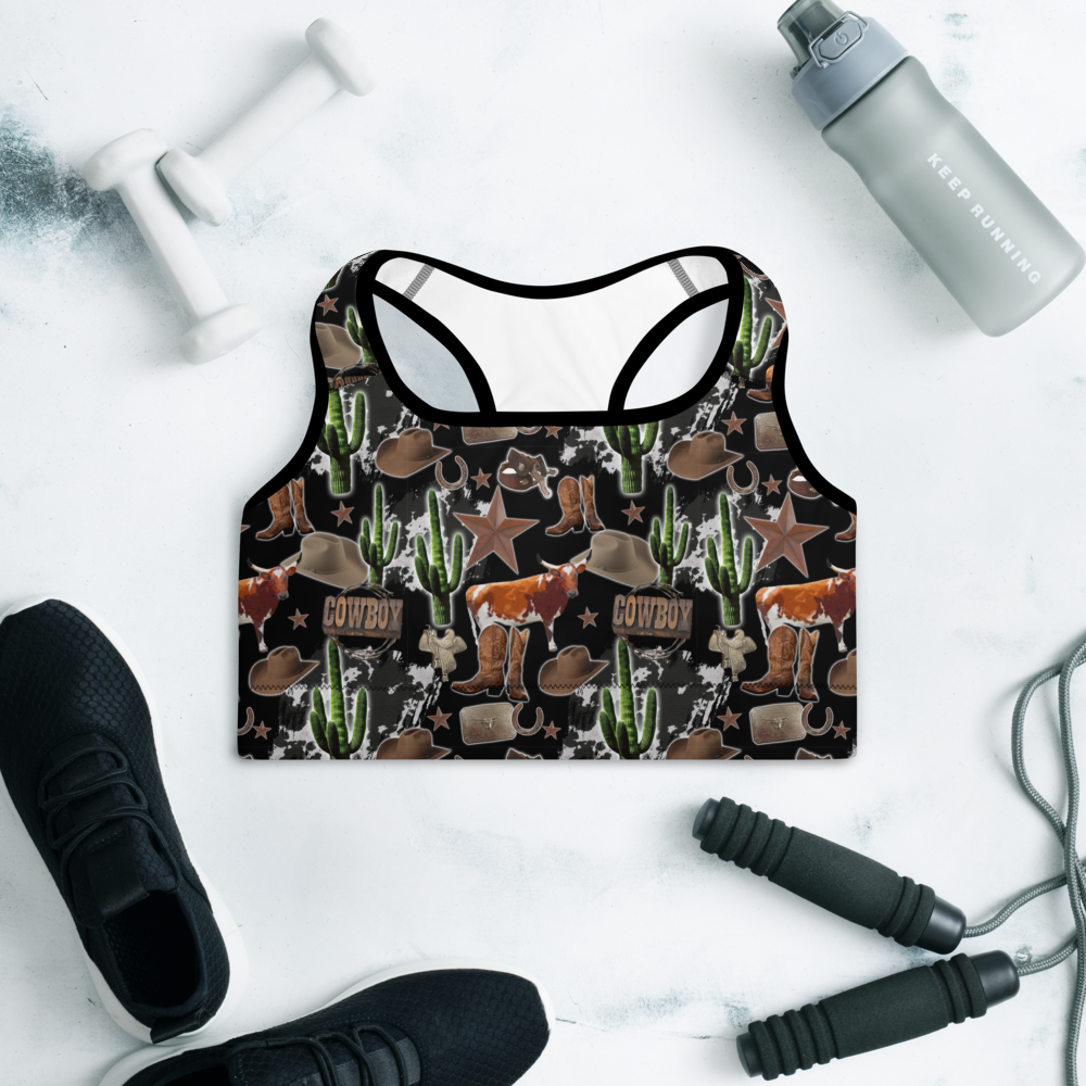 Cowboy Collage Sports Bra