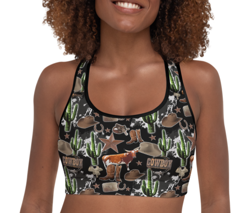 Cowboy Collage Sports Bra