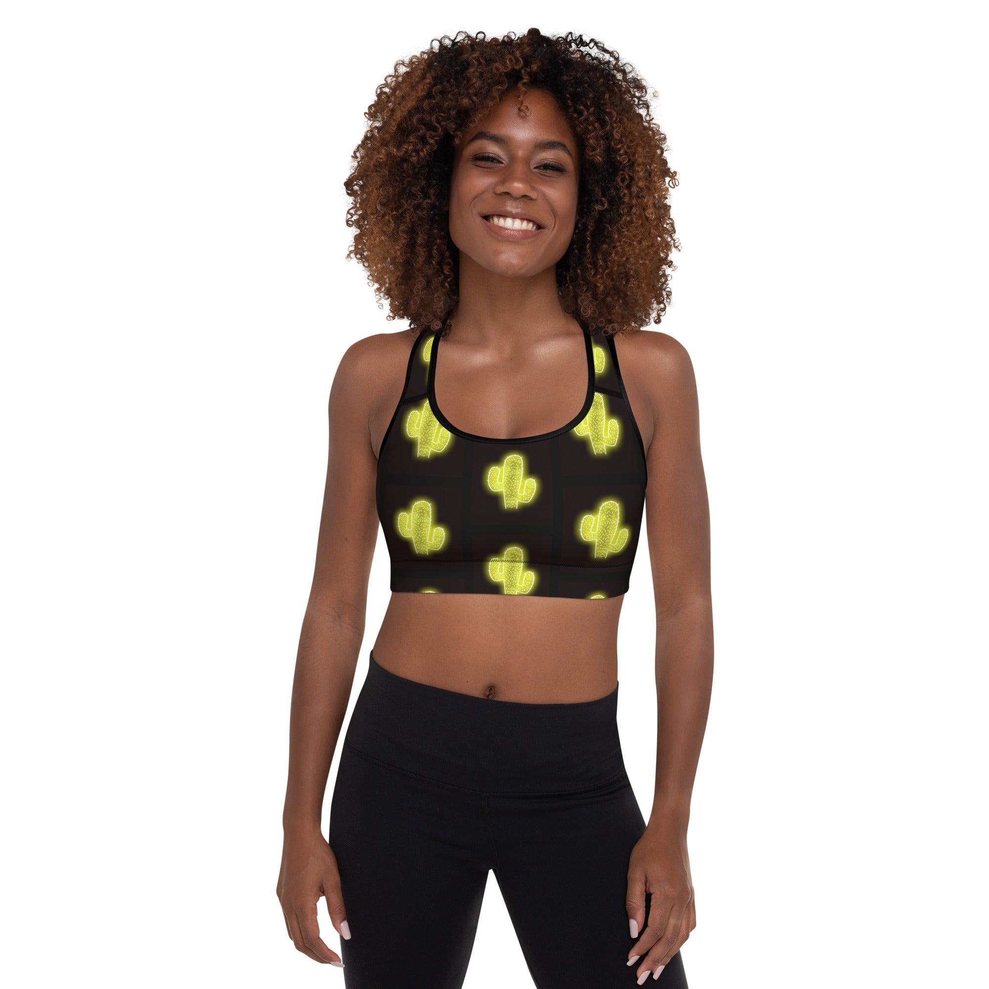 Green Neon Cactus Padded Sports Bra