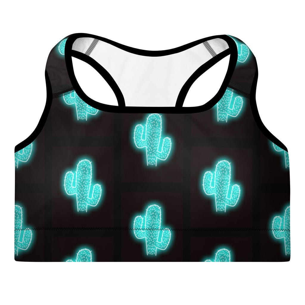 Turquoise Neon Cactus Padded Sports Bra