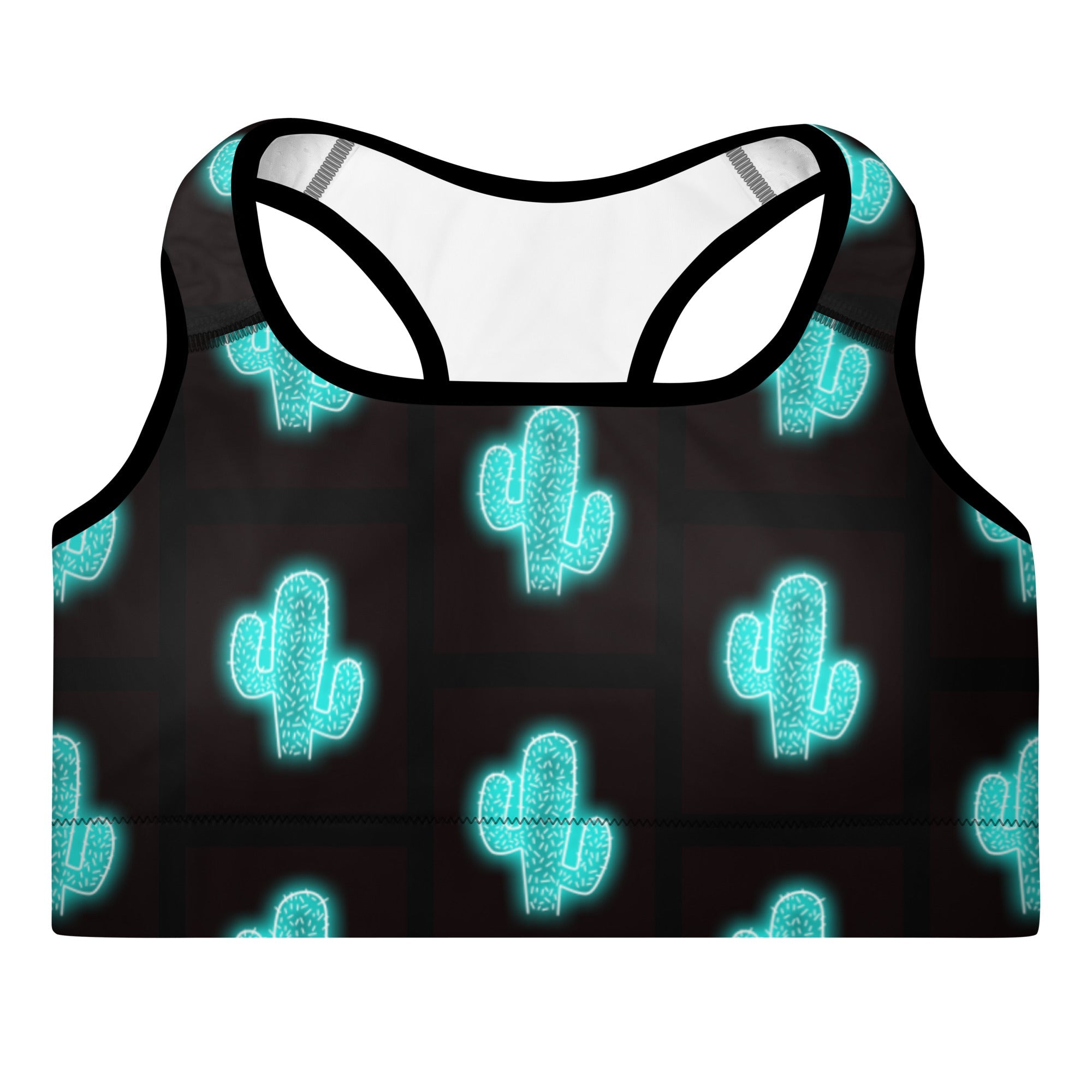 Turquoise Neon Cactus Padded Sports Bra
