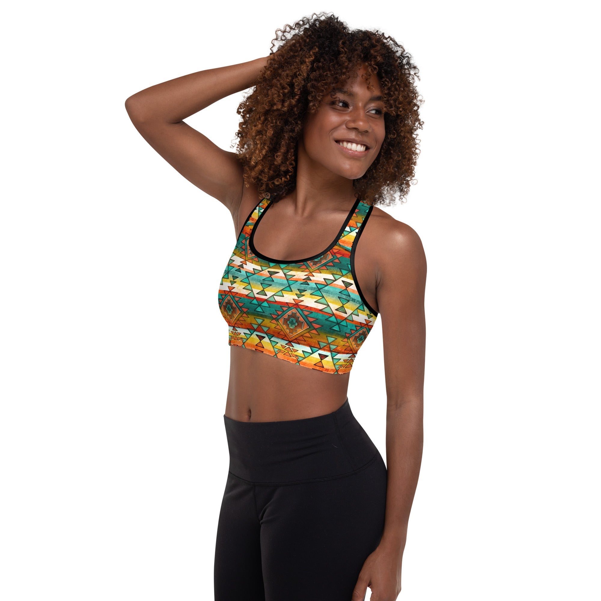 Mustard Aztec Padded Sports Bra