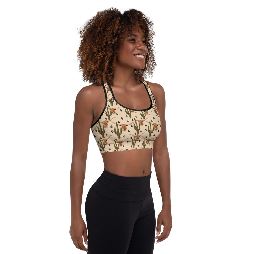 Longhorn Ranch Cactus Padded Sports Bra