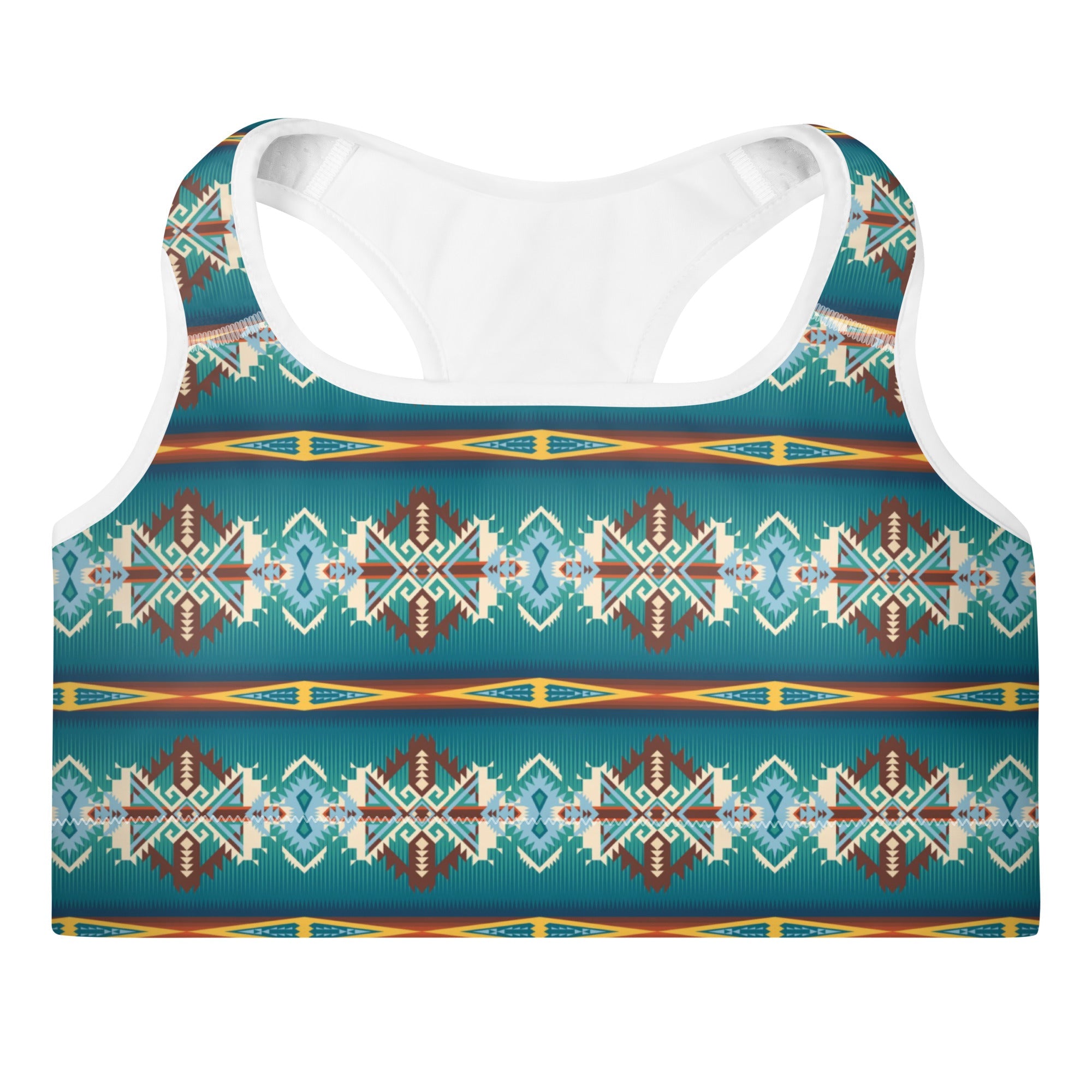 Teal Aztec Blanket Print Padded Sports Bra