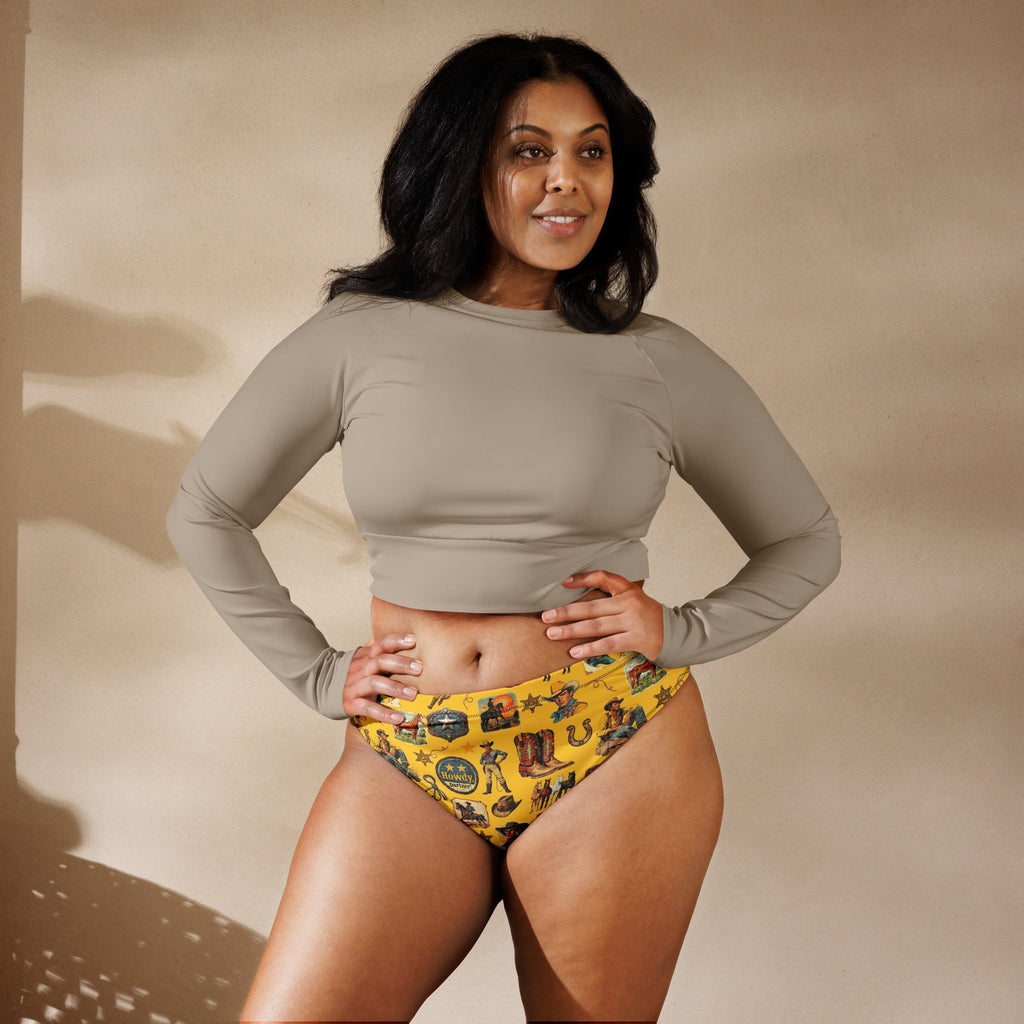 Yeehaw Vintage Cowboy Collage Mustard Bikini Bottom