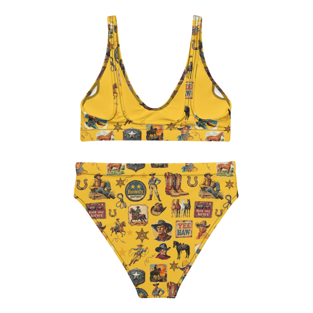 Yeehaw Vintage Cowboy Collage Mustard Bikini
