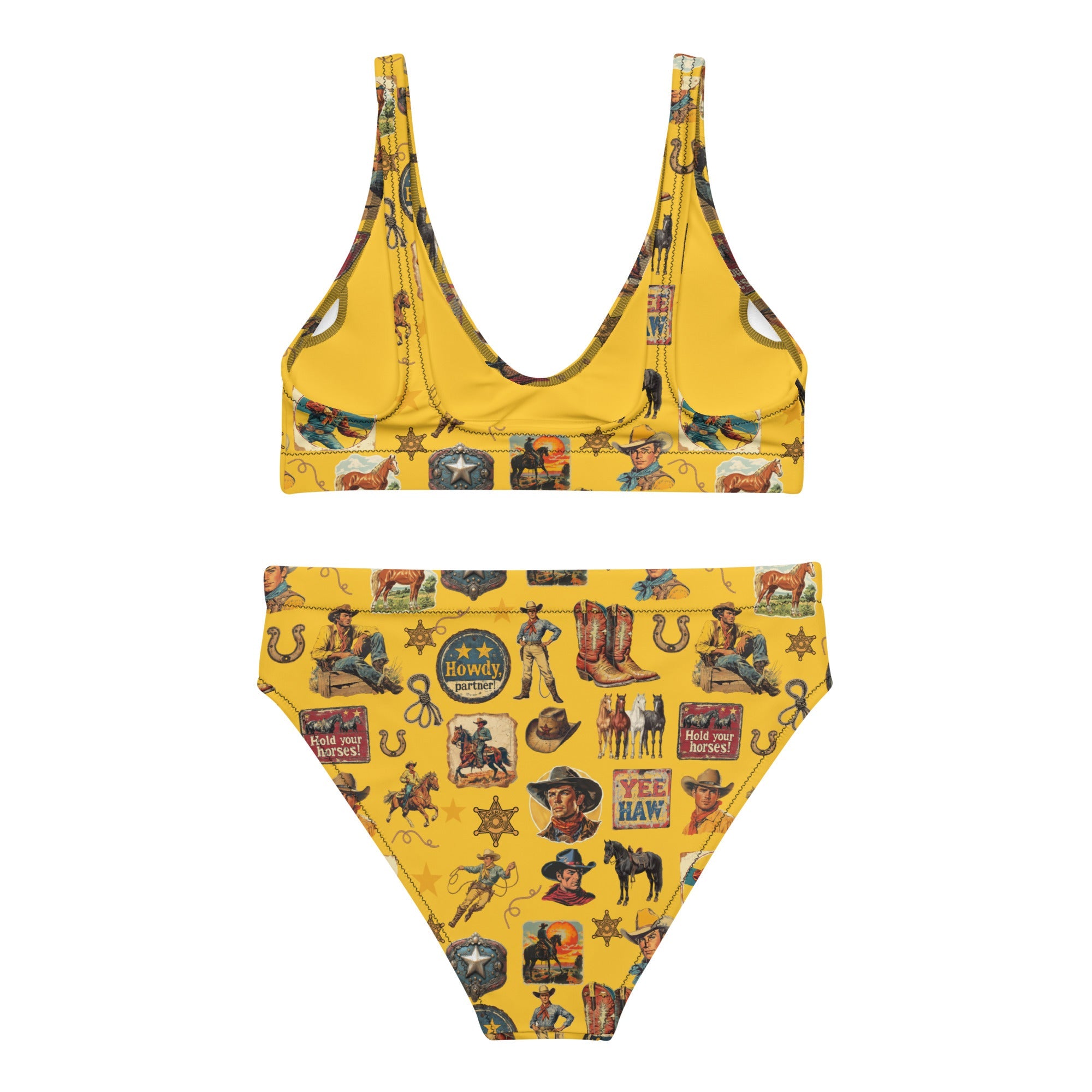 Yeehaw Vintage Cowboy Collage Mustard Bikini