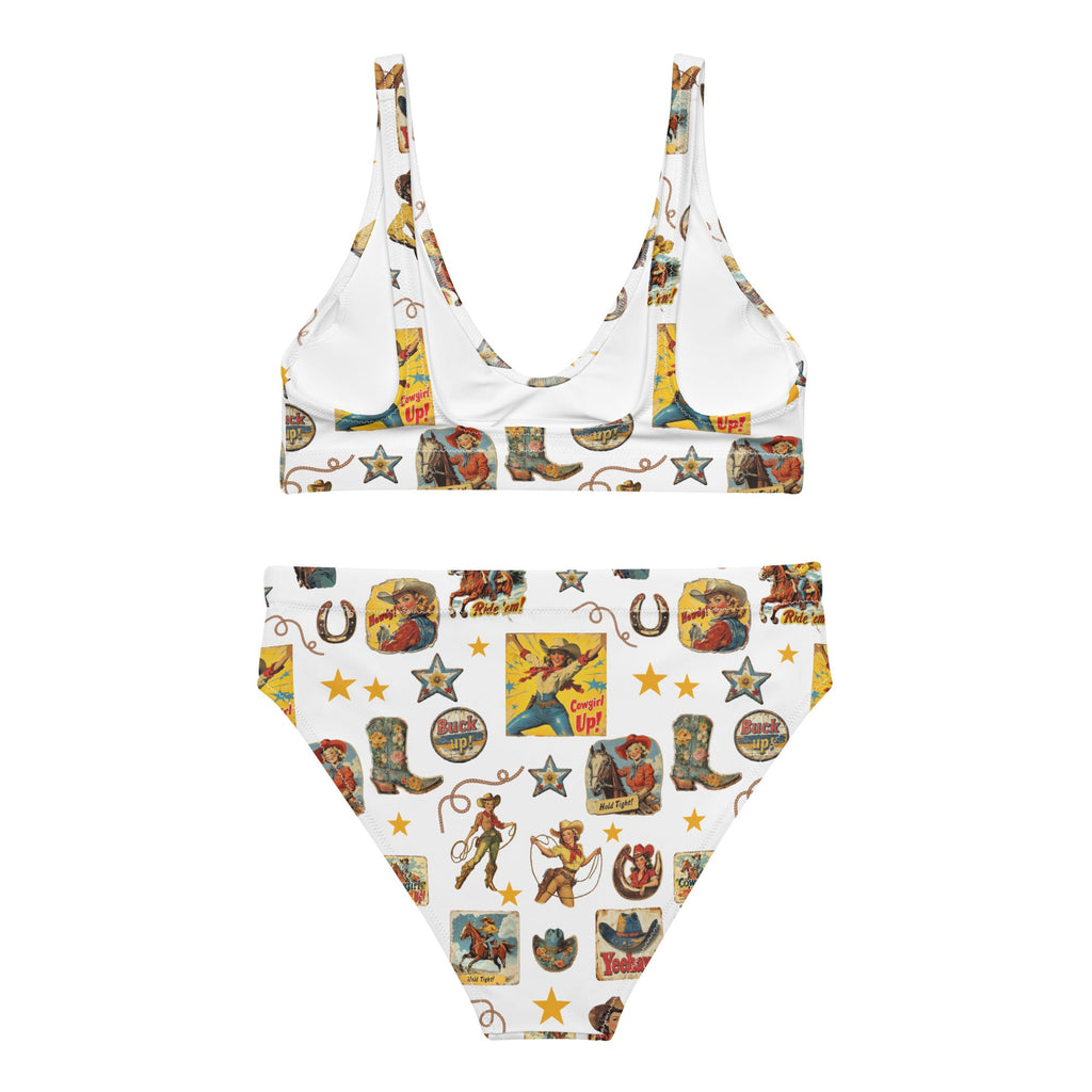 Yeehaw Vintage Cowgirl Collage White Bikini