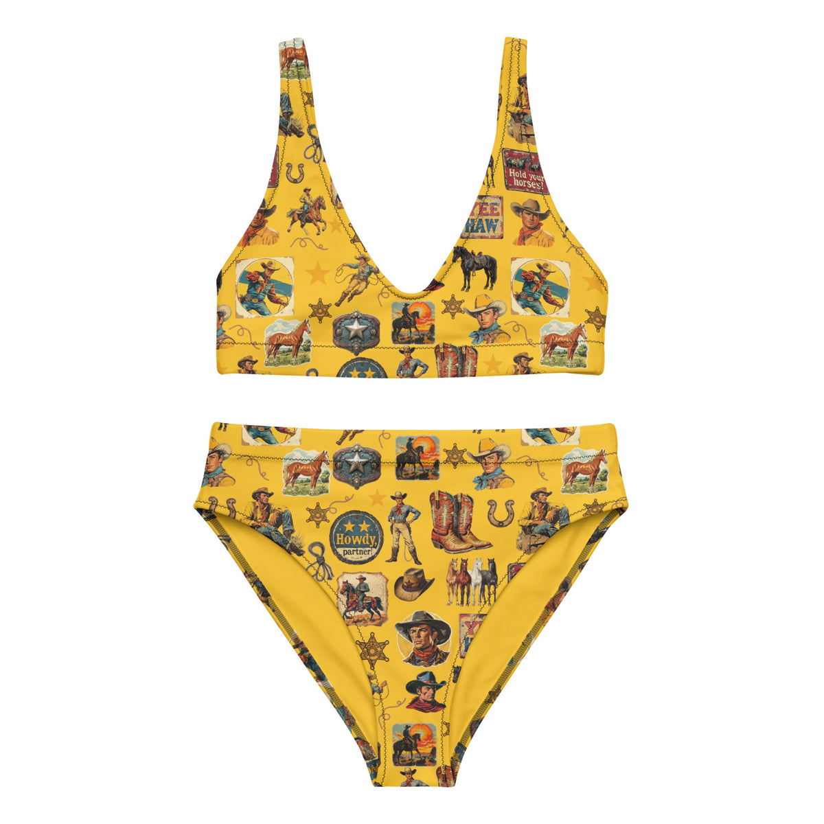 Yeehaw Vintage Cowboy Collage Mustard Bikini