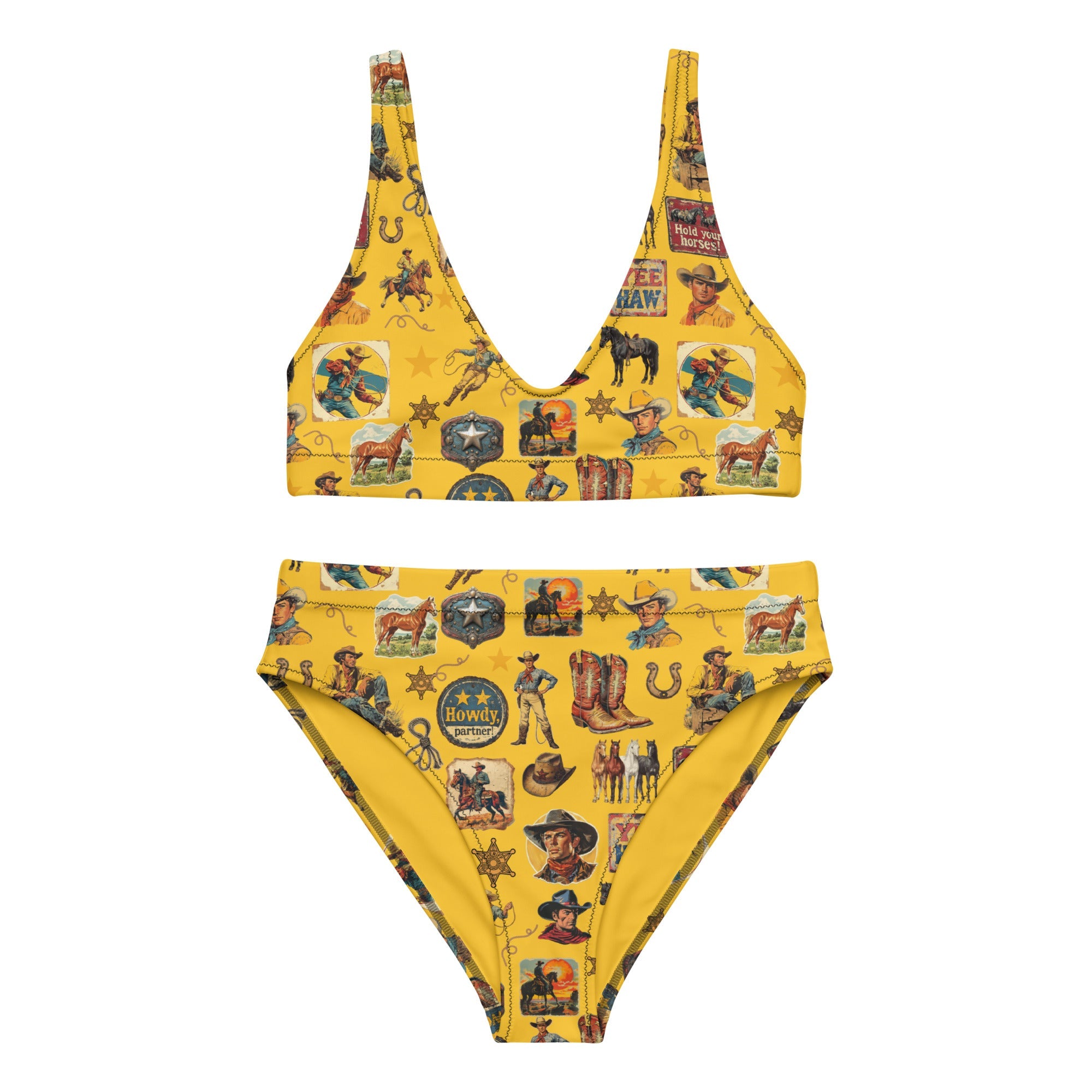 Yeehaw Vintage Cowboy Collage Mustard Bikini